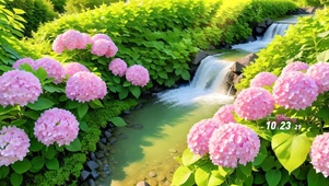 河边绣球花