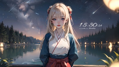 湖畔流星汉服少女