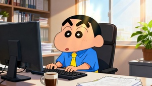 认真工作的小新