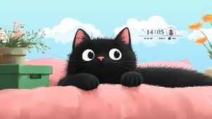 发呆可爱黑猫