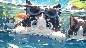 猫咪戏水