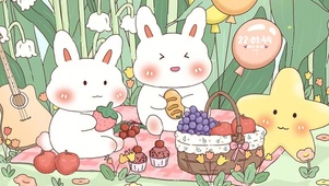 可爱兔子铃兰花丛中野餐