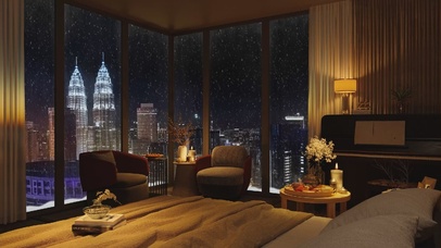 唯美治愈迪拜雪夜城市房间