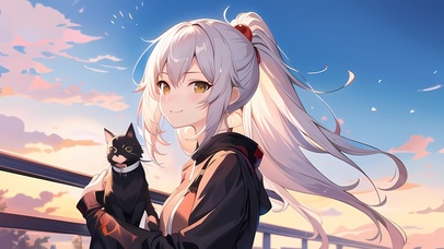 横屏养只猫吧一起看日落