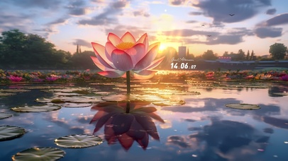 4K 余晖荷塘花开	