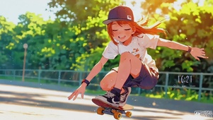 滑板少女