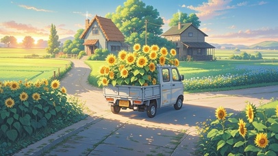 载满向日葵的小车