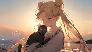 落日少女和猫