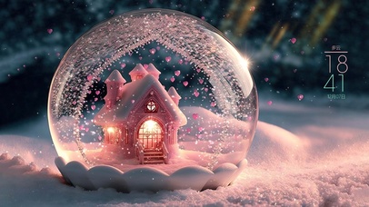 雪地水晶球粉色小屋