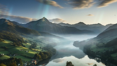 春天湖畔山清水秀