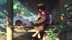 编斗笠的少女
