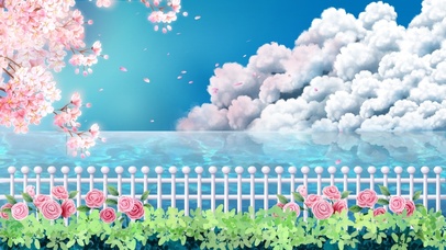 玫瑰栅栏后的大海和小白帆