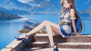 阶梯上腿靠墙的北欧女神4k