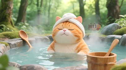 呆萌温泉小猫