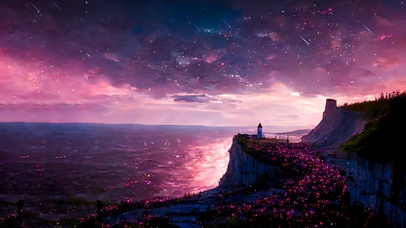 4K唯美治愈梦幻粉色星空海景