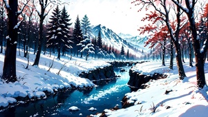 冬日森林小河
