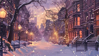 大雪纷飞的黄昏