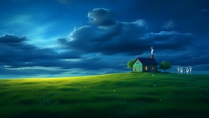 夜空下温馨小屋