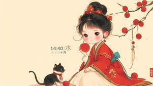 古风女孩和黑猫