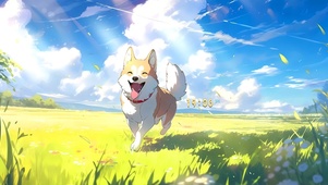草地撒欢柴犬