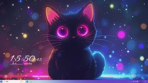 夜景星光可爱小猫咪桌面主题