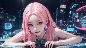 4K赛博朋克风长发美女