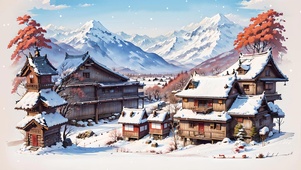 雪中古风村庄