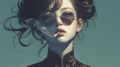 可爱丸子头墨镜少女