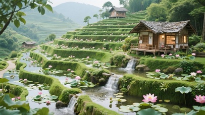 梯田荷花小屋