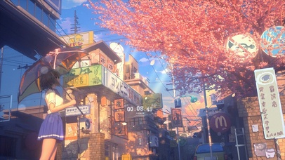 4k 治愈唯美樱花街道少女