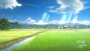 蓝天白云稻田