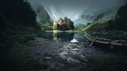 4k 治愈护眼山林湖边小屋