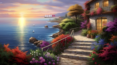 唯美落日海边小屋	