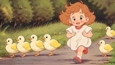 可爱赶鸭子女孩