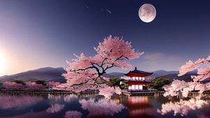 樱花湖景