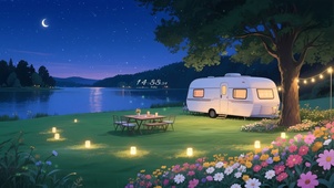 夏夜湖边露营
