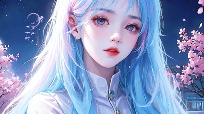 4K唯美炫彩蓝发樱花少女