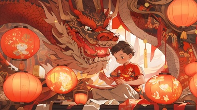 喜庆灯笼龙与少年