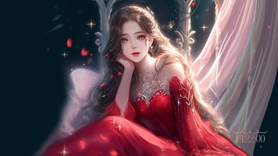 梦幻花瓣雨中的红衣少女