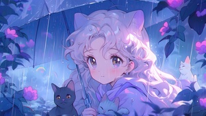 雨天治愈紫猫耳少女