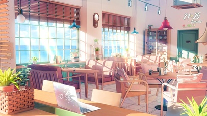 4k 治愈阳光海边咖啡屋