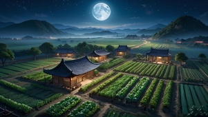 夜晚农家小屋