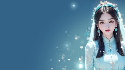 4K唯美青色旗装女孩