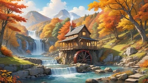 秋天水车小屋