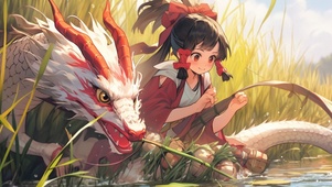 可爱国风女孩与可爱龙宝宝