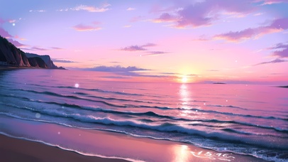 治愈唯美浪漫夕阳海滩