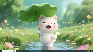荷叶撑伞猫咪