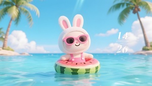 湖中避暑的小兔