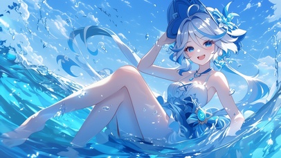 雪墨壁纸丨芙宁娜丨夏日戏水丨