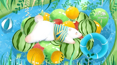 4k 治愈清新夏日水果北极熊